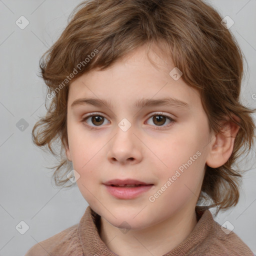 Neutral white child female with medium  brown hair and brown eyes