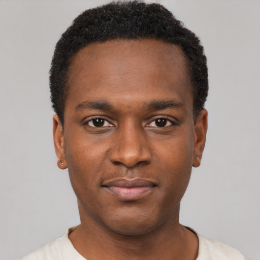 Neutral black young-adult male with short  brown hair and brown eyes