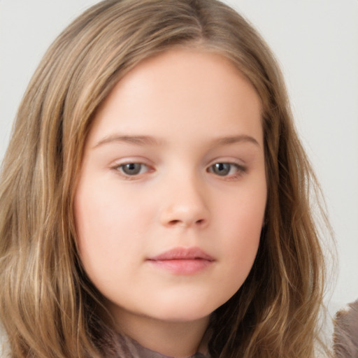 Neutral white child female with long  brown hair and brown eyes