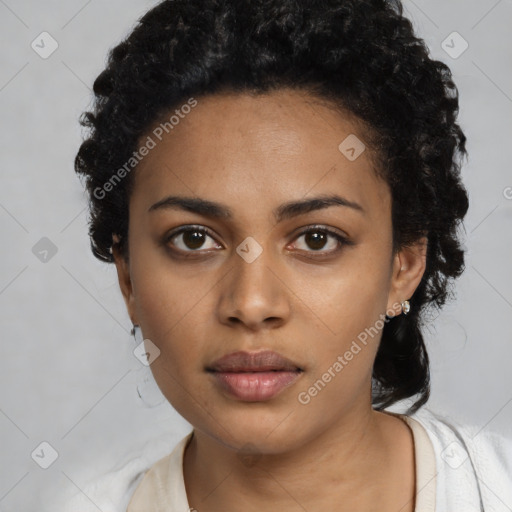 Neutral black young-adult female with short  black hair and brown eyes