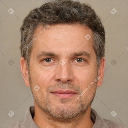 Neutral white adult male with short  brown hair and brown eyes