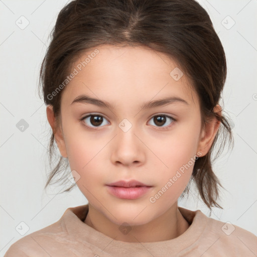 Neutral white child female with medium  brown hair and brown eyes