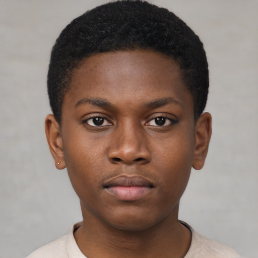 Neutral black young-adult male with short  brown hair and brown eyes