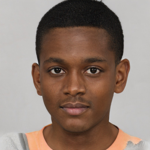 Neutral black young-adult male with short  brown hair and brown eyes