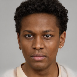 Neutral black young-adult male with short  brown hair and brown eyes