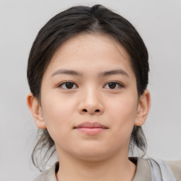 Neutral asian young-adult female with medium  brown hair and brown eyes