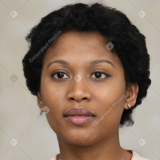 Neutral black young-adult female with short  brown hair and brown eyes