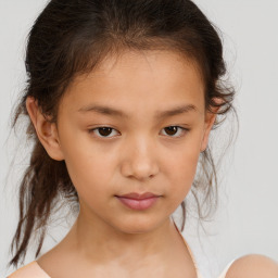 Neutral white child female with medium  brown hair and brown eyes