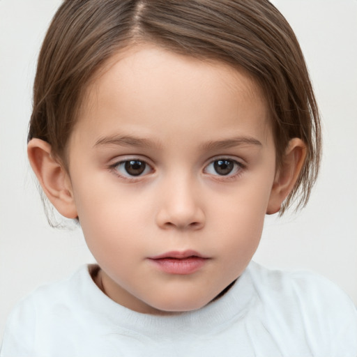 Neutral white child female with short  brown hair and brown eyes