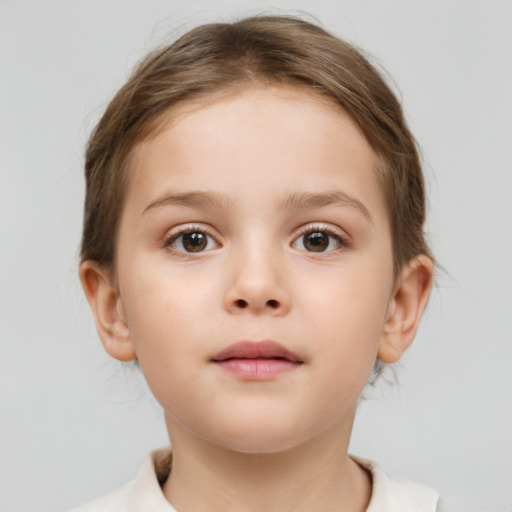 Neutral white child female with short  brown hair and brown eyes