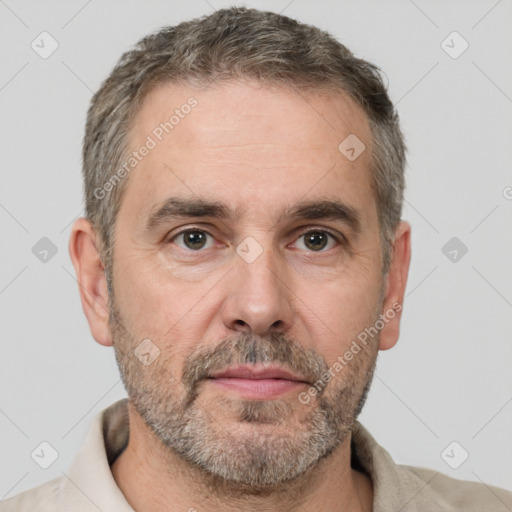 Neutral white adult male with short  brown hair and brown eyes