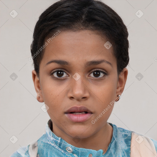 Neutral white child female with short  brown hair and brown eyes