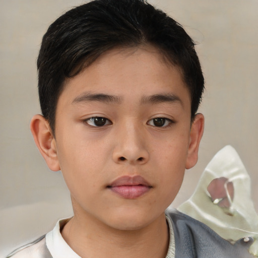 Neutral asian child male with short  brown hair and brown eyes