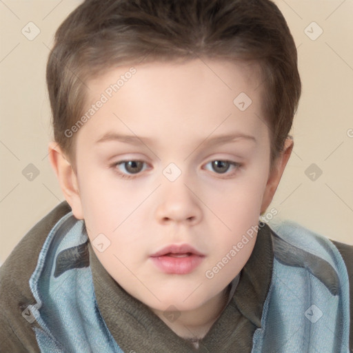 Neutral white child female with short  brown hair and brown eyes