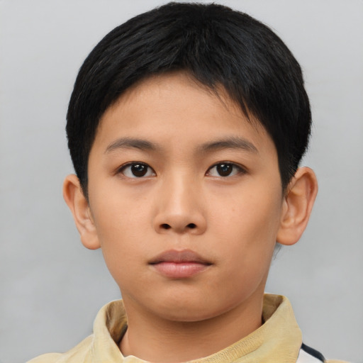 Neutral asian child female with short  brown hair and brown eyes