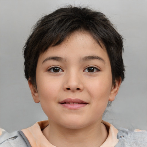 Neutral white child female with short  brown hair and brown eyes