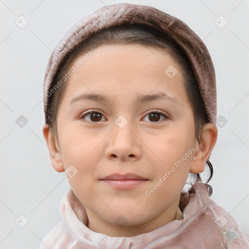 Neutral white child female with short  brown hair and brown eyes