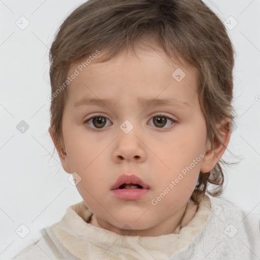 Neutral white child female with short  brown hair and brown eyes