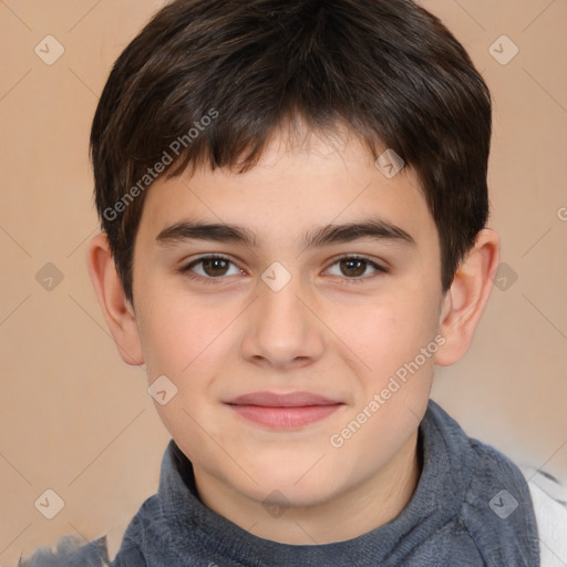 Joyful white child male with short  brown hair and brown eyes