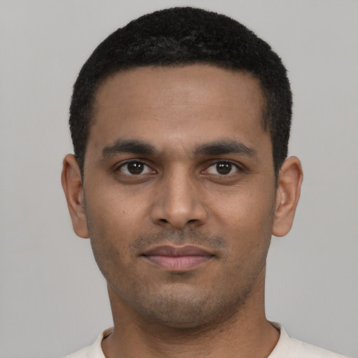 Neutral black young-adult male with short  brown hair and brown eyes