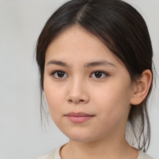 Neutral asian young-adult female with medium  brown hair and brown eyes