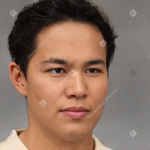 Neutral asian young-adult male with short  brown hair and brown eyes