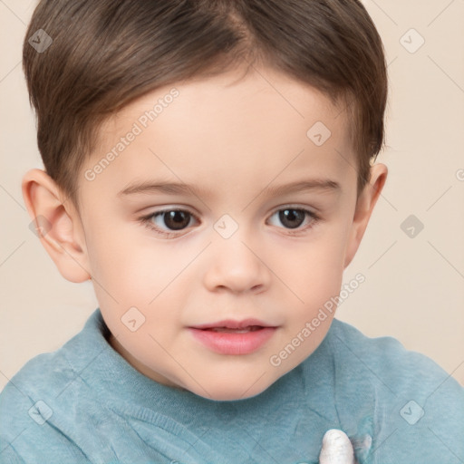 Neutral white child female with short  brown hair and brown eyes