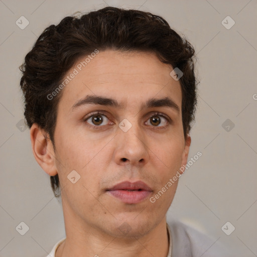 Neutral white adult male with short  brown hair and brown eyes