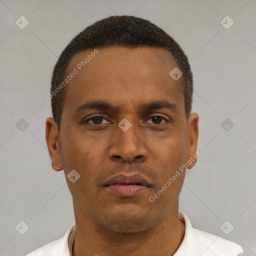 Neutral black young-adult male with short  brown hair and brown eyes