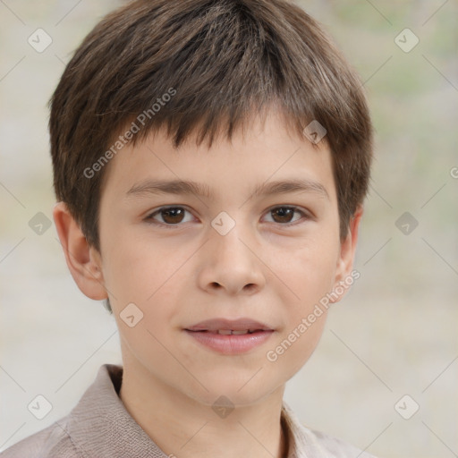 Joyful white child male with short  brown hair and brown eyes