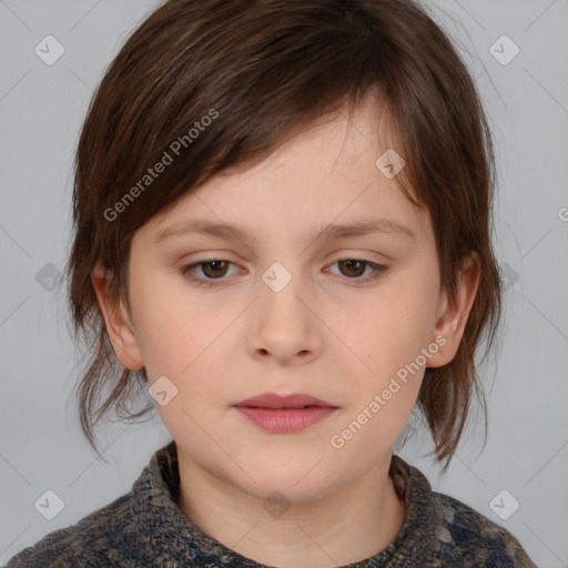 Neutral white child female with medium  brown hair and brown eyes