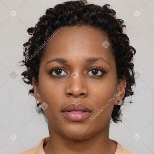 Neutral black young-adult female with short  brown hair and brown eyes