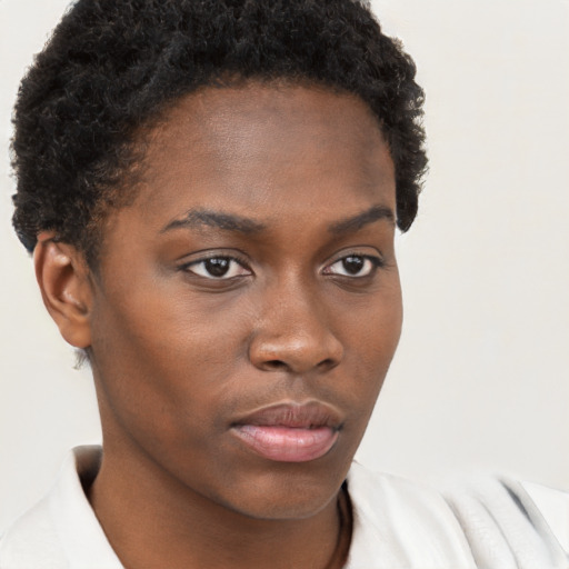 Neutral black young-adult female with short  brown hair and brown eyes