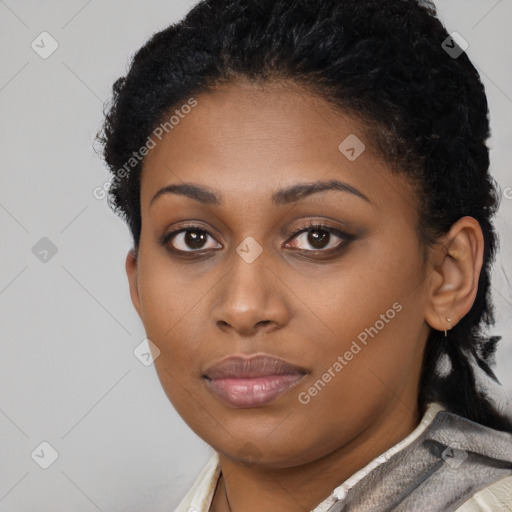 Neutral black young-adult female with short  brown hair and brown eyes