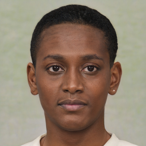 Neutral black young-adult male with short  brown hair and brown eyes