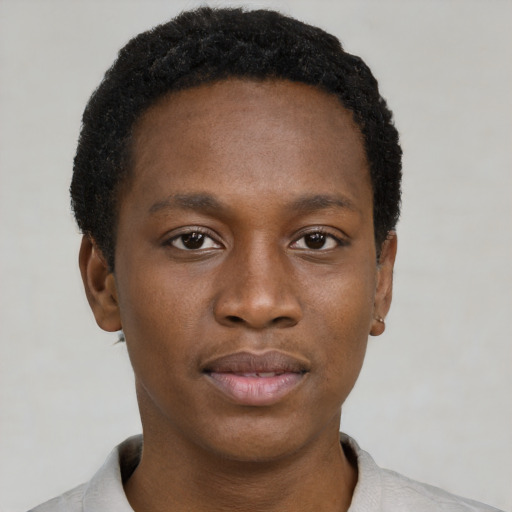 Neutral black young-adult male with short  brown hair and brown eyes