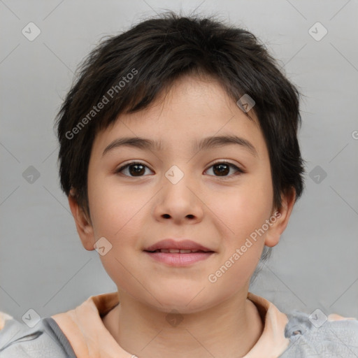 Neutral white child female with short  brown hair and brown eyes