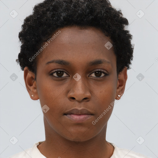 Neutral black young-adult female with short  brown hair and brown eyes