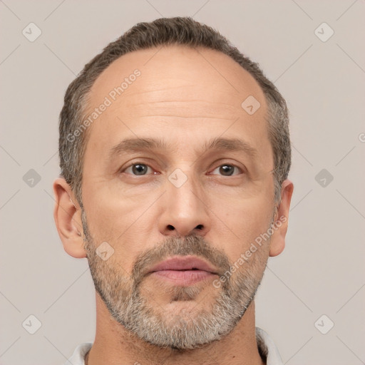 Neutral white adult male with short  brown hair and brown eyes