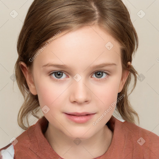 Neutral white child female with medium  brown hair and brown eyes