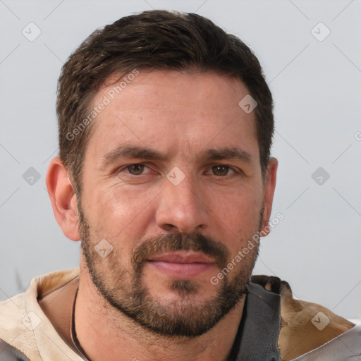 Neutral white adult male with short  brown hair and brown eyes