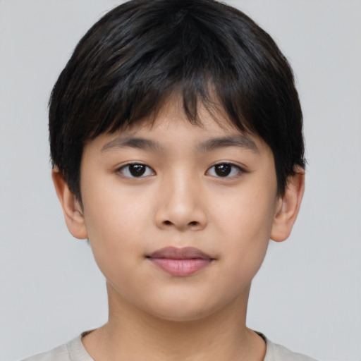Neutral asian child female with short  brown hair and brown eyes