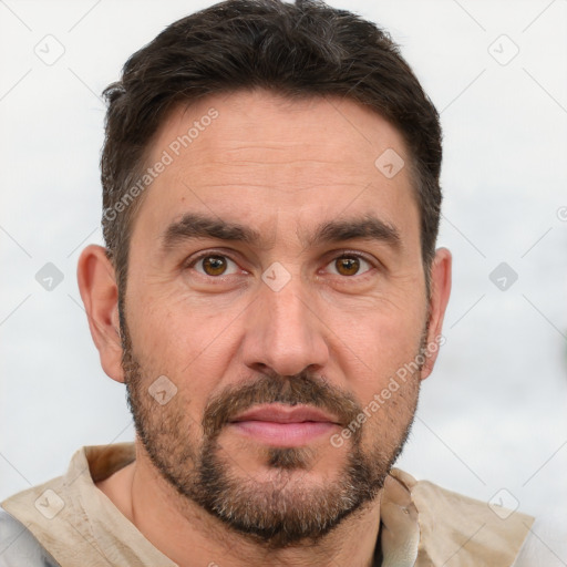 Neutral white adult male with short  brown hair and brown eyes