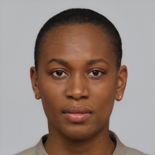 Neutral black young-adult female with short  brown hair and brown eyes