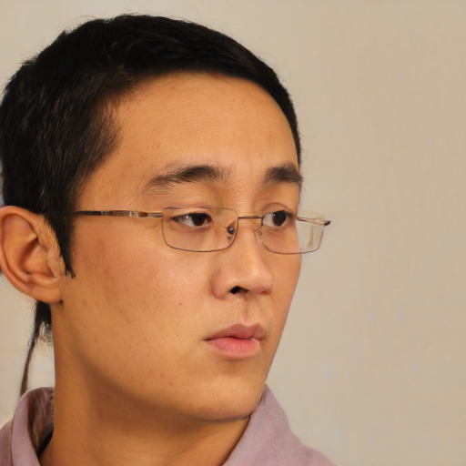 Neutral asian young-adult male with short  brown hair and brown eyes