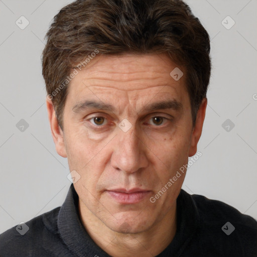 Neutral white adult male with short  brown hair and brown eyes