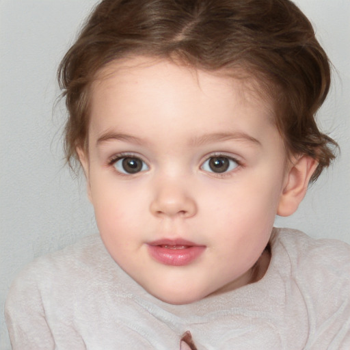 Neutral white child female with medium  brown hair and blue eyes