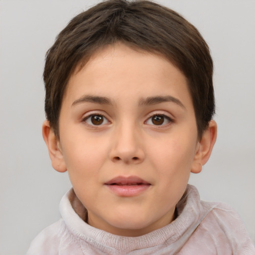 Neutral white child female with short  brown hair and brown eyes