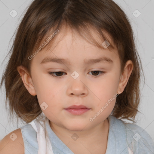 Neutral white child female with medium  brown hair and brown eyes