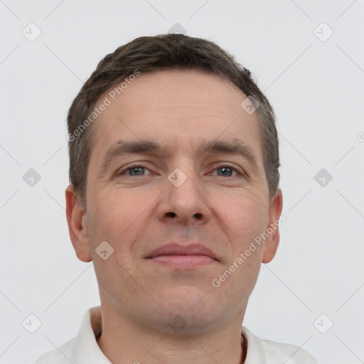 Neutral white adult male with short  brown hair and brown eyes